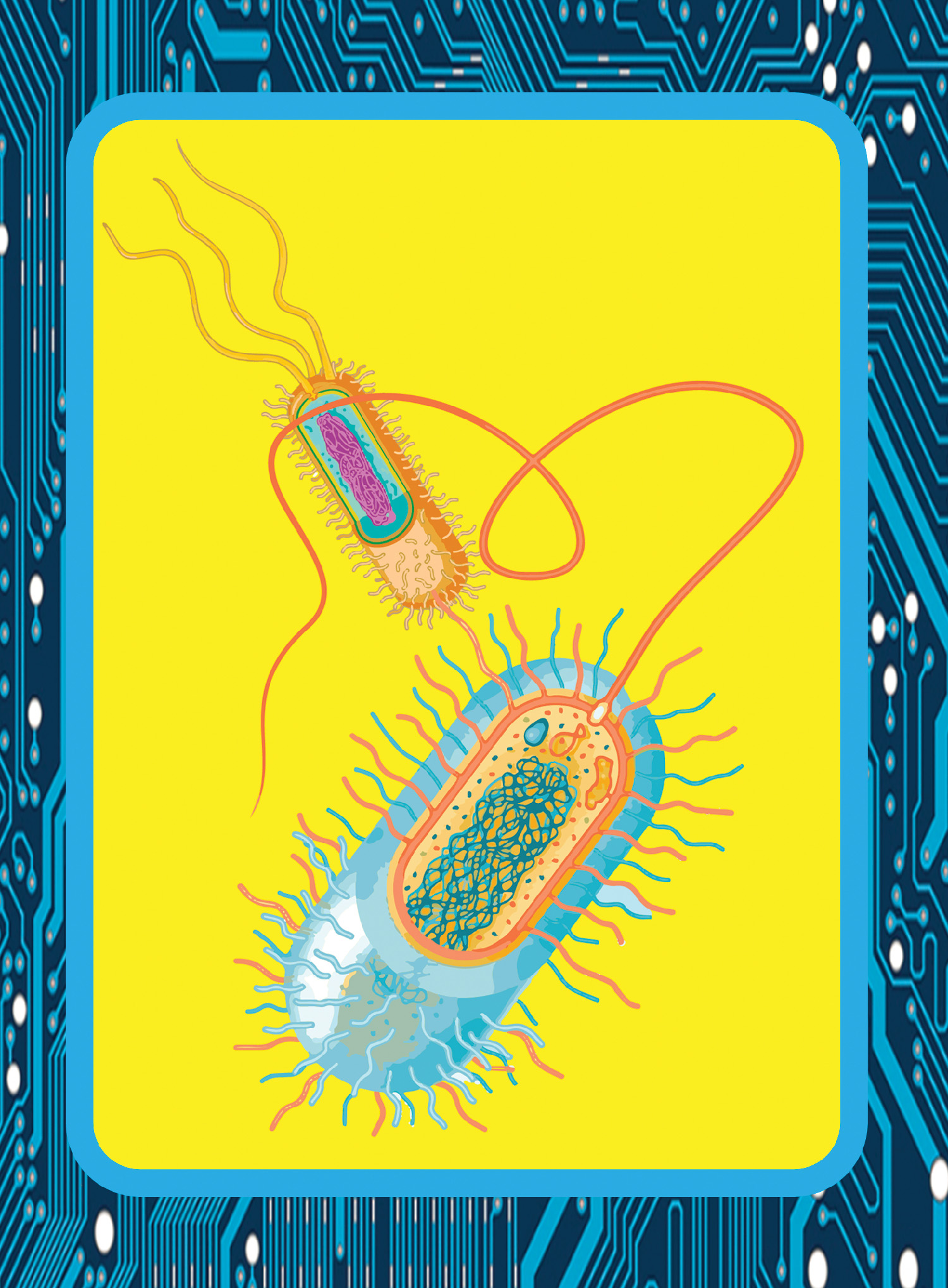 Bacteria illustration with motherboard map in background