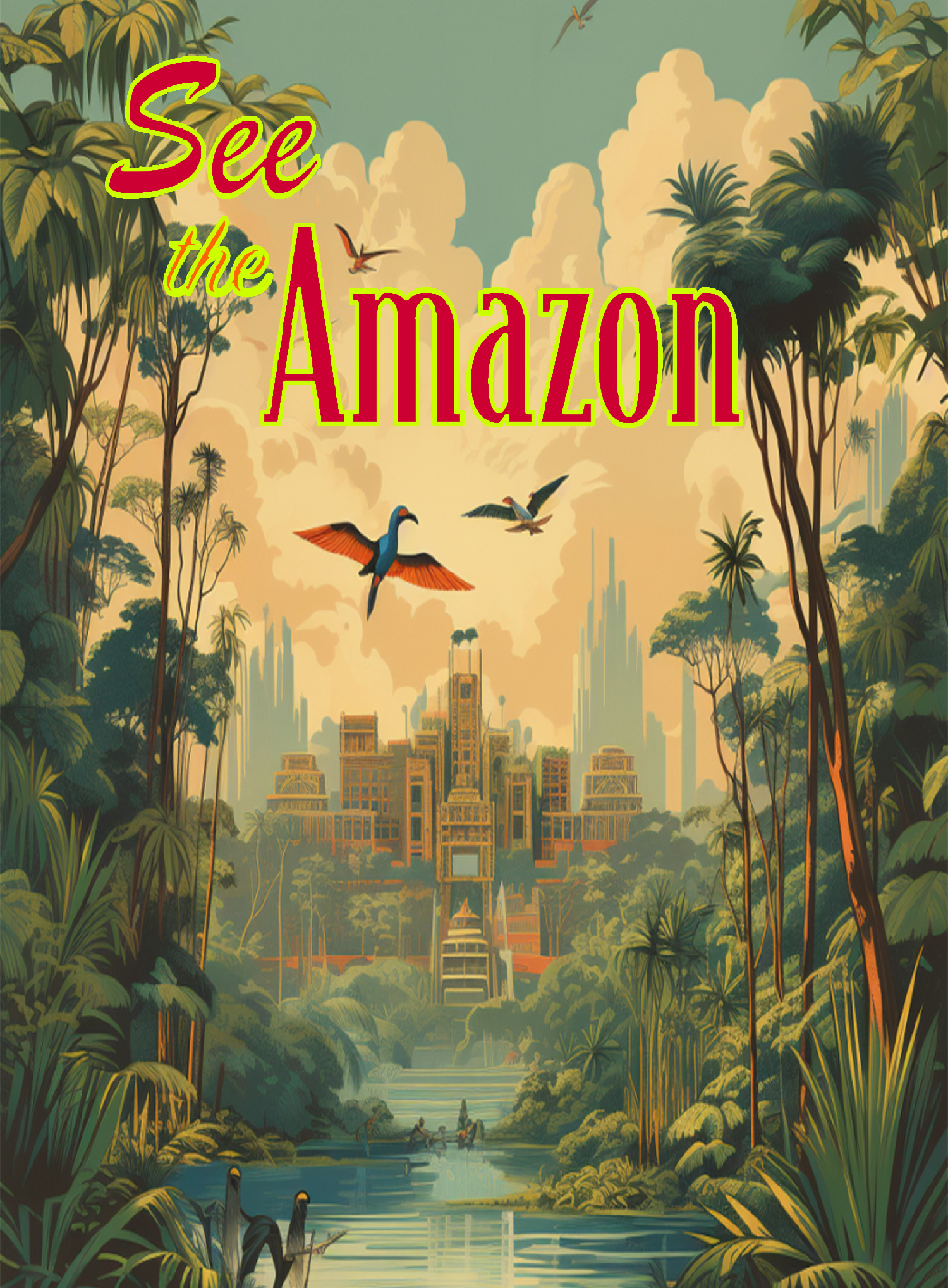 Fantasist style travel poster with text "See the Amazon"